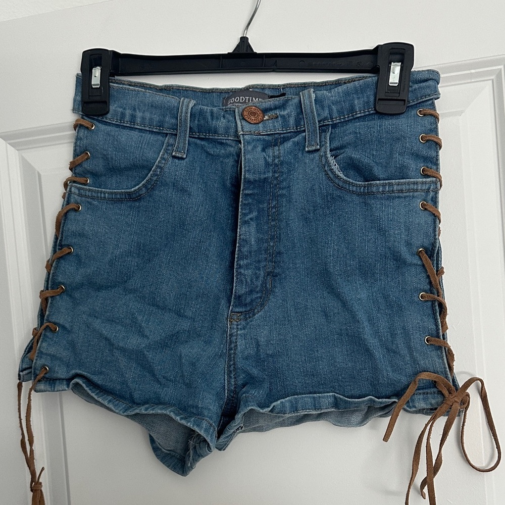 Goodtime Women's Denim Shorts with Brown Lace-Up Sides